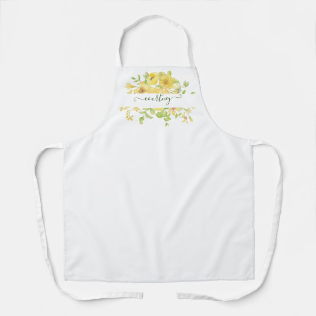 Yellow watercolor floral personalised   apron (Front)