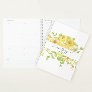 Yellow watercolor floral personalised, custom year planner