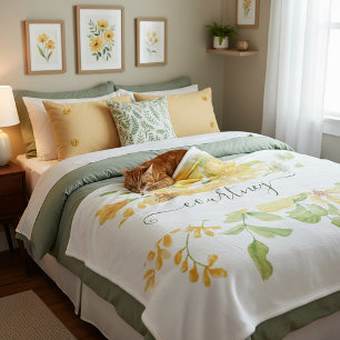 Yellow watercolor floral personalised fleece blanket