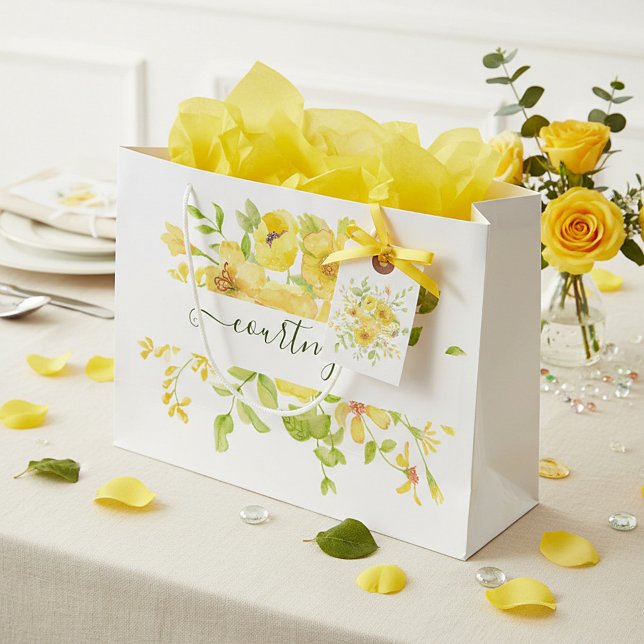 Yellow watercolor floral personalised   large gift bag (Creator Uploaded)