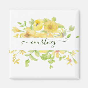 Yellow watercolor floral personalised   magnet