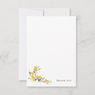 Yellow Watercolor Floral Simple Blank Wedding Thank You Card