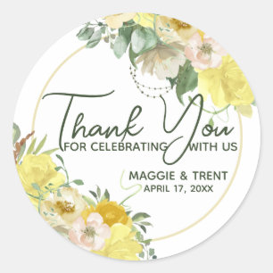 Yellow Watercolor Floral Thank You Classic Round Sticker