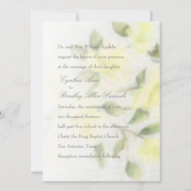 Yellow Watercolor Floral Wedding Invitation (Front)