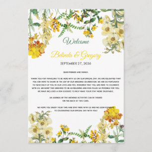 Yellow Watercolor Floral Wedding Itinerary Program