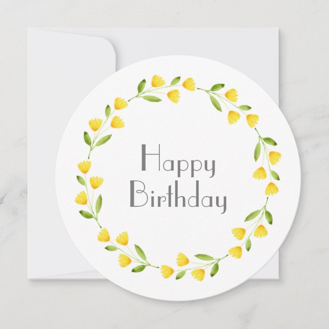 Yellow Watercolor Floral Wreath Card (Front)