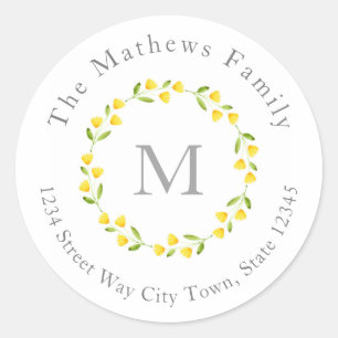 Yellow Watercolor Floral Wreath Labels