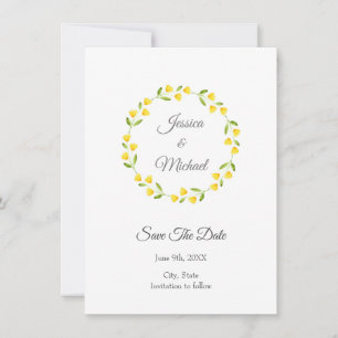 Yellow Watercolor Floral Wreath Save The Date