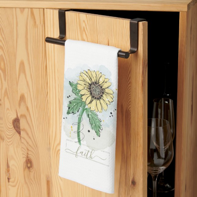 Yellow Watercolor Flower Faith Kitchen Towel (Thirds Fold)