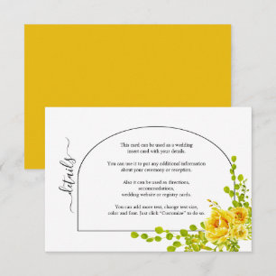 Yellow watercolor flowers and arch fall wedding enclosure card