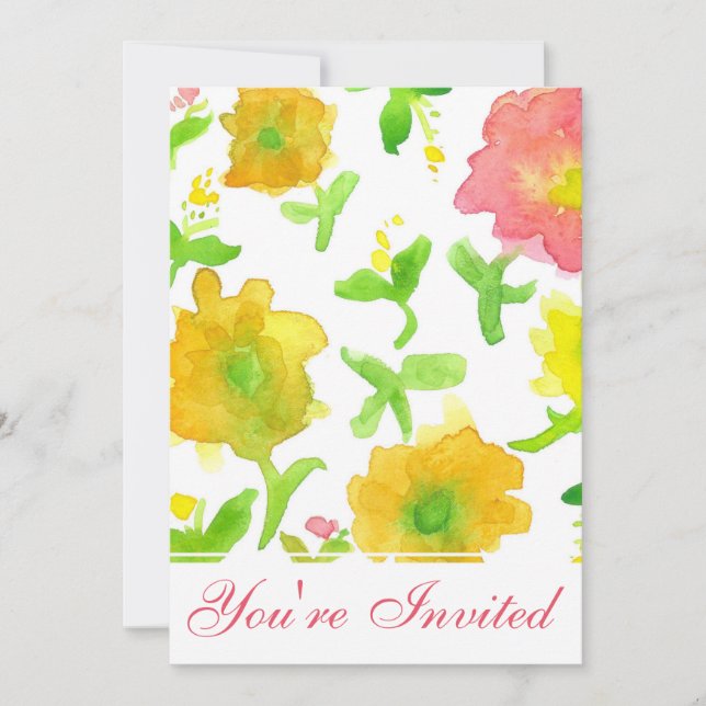 Yellow Watercolor Flowers Birthday Party Invitation (Front)