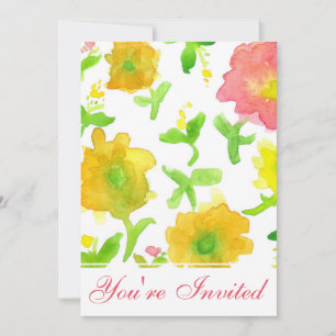 Yellow Watercolor Flowers Birthday Party Invitation