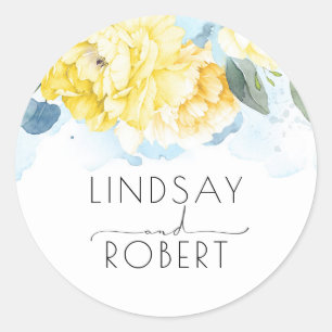Yellow Watercolor Flowers Elegant Vintage Inspired Classic Round Sticker