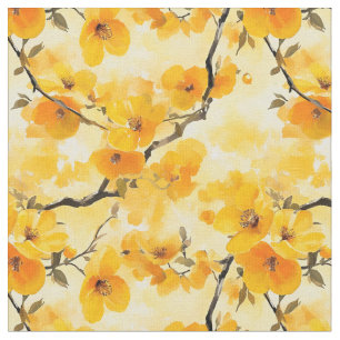 Yellow Watercolor Flowers  Fabric