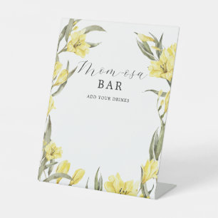 Yellow Watercolor Flowers Mum-osa Bar Baby Shower Pedestal Sign