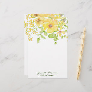 Yellow watercolor flowers personalised stationery