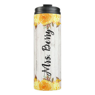 Yellow Watercolor Flowers Thermal Tumbler
