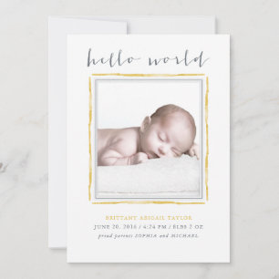 Yellow Watercolor Frame Baby Birth Announcement