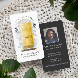 Yellow Watercolor Front Door Real Estate Agent Business Card