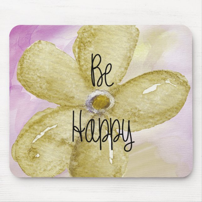 Yellow Watercolor Happy Flower Mouse Pad (Front)