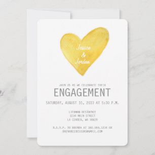 Yellow Watercolor Heart Engagement Invite