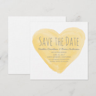 Yellow Watercolor Heart Save the Date Invite