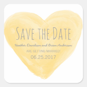 Yellow Watercolor Heart Save the Date Stickers