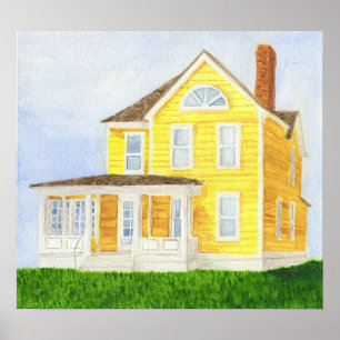 Yellow Watercolor House Poster