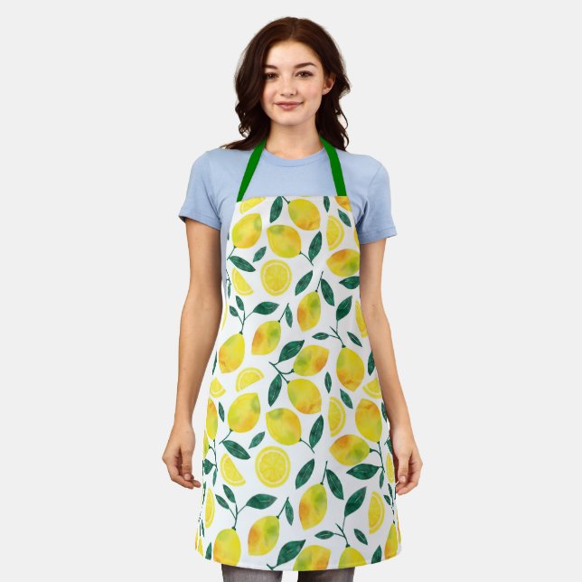 Yellow Watercolor Lemon Pattern Apron (Worn)