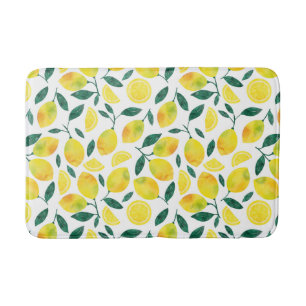 Yellow Watercolor Lemon Pattern Bath Mat