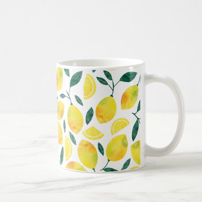 Yellow Watercolor Lemon Pattern Coffee Mug (Right)