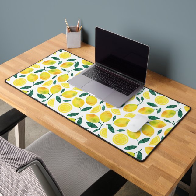 Yellow Watercolor Lemon Pattern Desk Mat (Office 2)