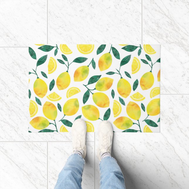 Yellow Watercolor Lemon Pattern Doormat (Indoor)