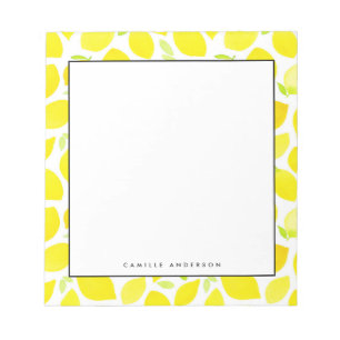 Yellow Watercolor Lemon Pattern Personalised Notepad