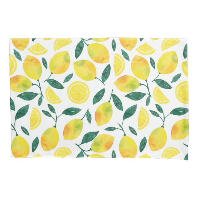 Yellow Watercolor Lemon Pattern Pillowcase (Front-Left)