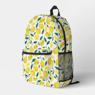 Yellow Watercolor Lemon Pattern Printed Backpack