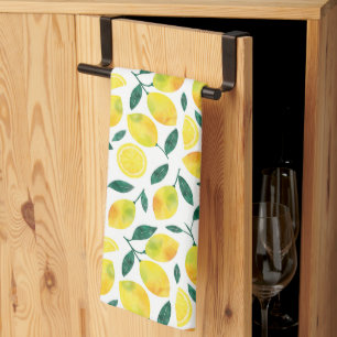 Yellow Watercolor Lemon Pattern Tea Towel