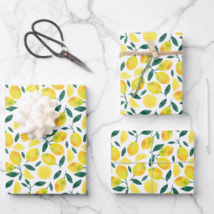 Yellow Watercolor Lemon Pattern Wrapping Paper Sheet
