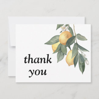 Yellow watercolor lemons and green leaves thank you card