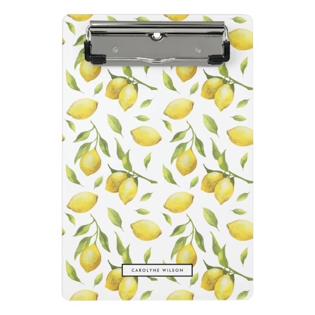 Yellow Watercolor Lemons and Greenery Pattern Mini Clipboard (Front)