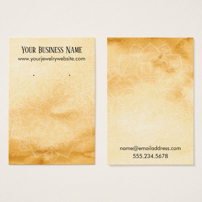 Yellow Watercolor Mandala Earring Display Cards (Front & Back)