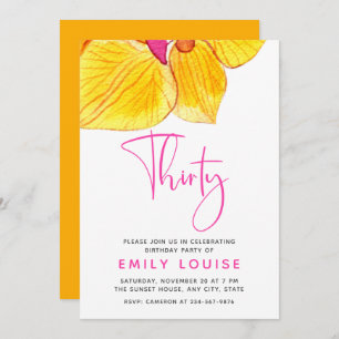 Yellow Watercolor Orchids 30th Birthday Party Invi Invitation