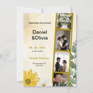 Yellow Watercolor Photo Collage Wedding Invitation