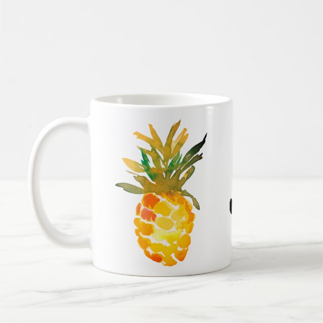 Yellow Watercolor Pineapple Monogram  Coffee Mug (Left)