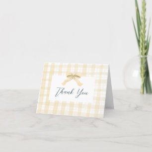 Yellow Watercolor Plaid & Bow Baby Thank You Card