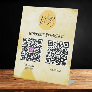 Yellow Watercolor Restaurant Instagram Qr Code Pedestal Sign