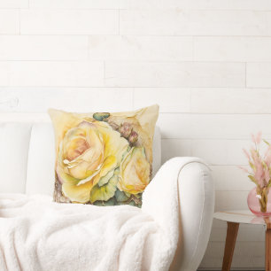 Yellow Watercolor Rose Enlarged Cushion