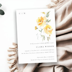 Yellow Watercolor Rose Flower Bunch Baby Shower Invitation