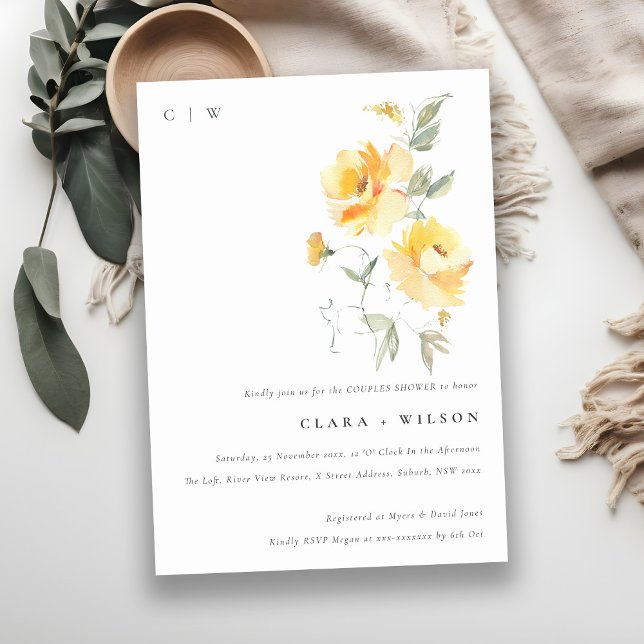 Yellow Watercolor Rose Flower Bunch Couples Shower Invitation (Creator Uploaded)