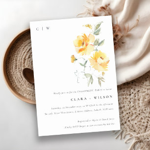 Yellow Watercolor Rose Flower Bunch Engagement Invitation